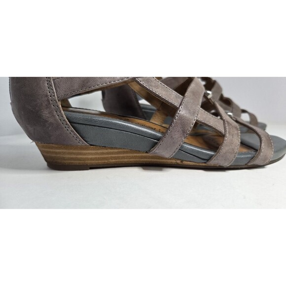 Women Sofft Wedge Gladiator Sandals Taupe & Gray/Blue Leather Slip Resist Sz 8 - Picture 7 of 11